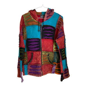 ARK Imports Red Blue Patchwork Zip Up Hoodie Large